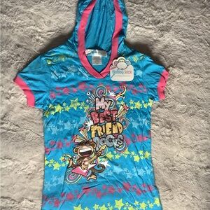 Bobby Jack light Blue Hooded size M PullOver V- Neck Top Talk About Me NWT Cute